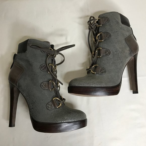 Tory Burch Lawson Platform Stiletto Crackle Suede Lace Up Tie Ankle Boot Sz 8 - Picture 7 of 16
